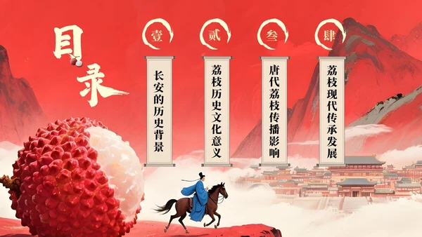 红色系长安的荔枝教学课件读书分享通用PPT模板