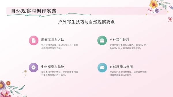 粉色手绘风花开四季，笔绘人生——文学与自然之美PPT模板