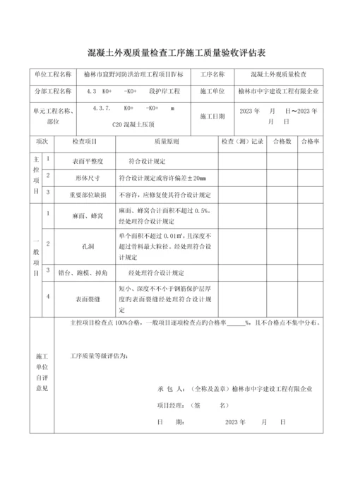 混凝土压顶单元工程质量验收评定表.docx