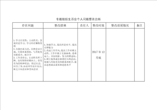 组织生活会问题整改台账