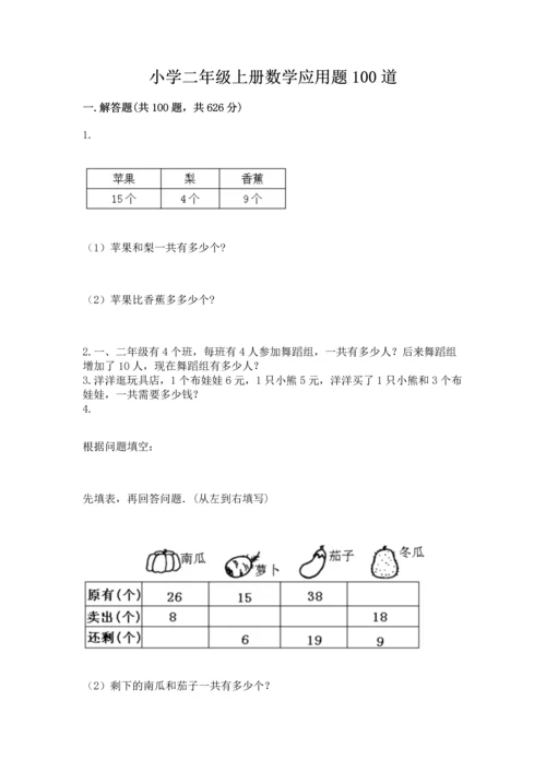 小学二年级上册数学应用题100道【模拟题】.docx