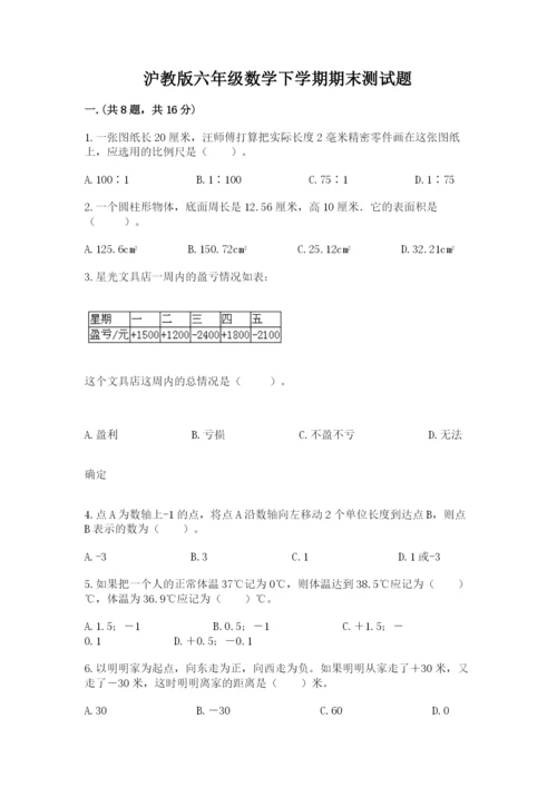 沪教版六年级数学下学期期末测试题精品（典型题）.docx