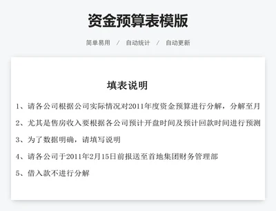 资金预算表模版