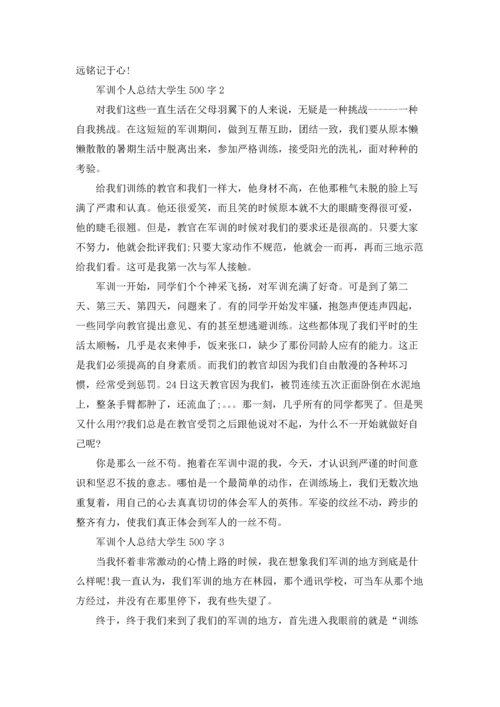 军训个人总结大学生500字4篇.docx