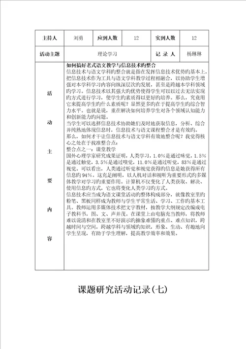 课题专题研究活动记录