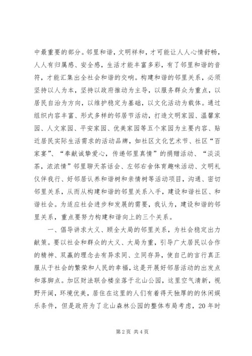 社区和谐邻里关系建设心得体会 (6).docx