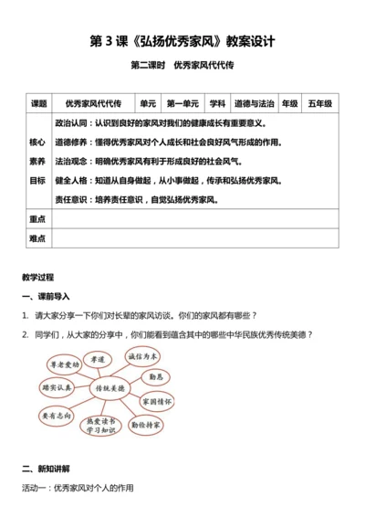（核心素养目标）3.2 弘扬优秀家风 第一课时  教案设计