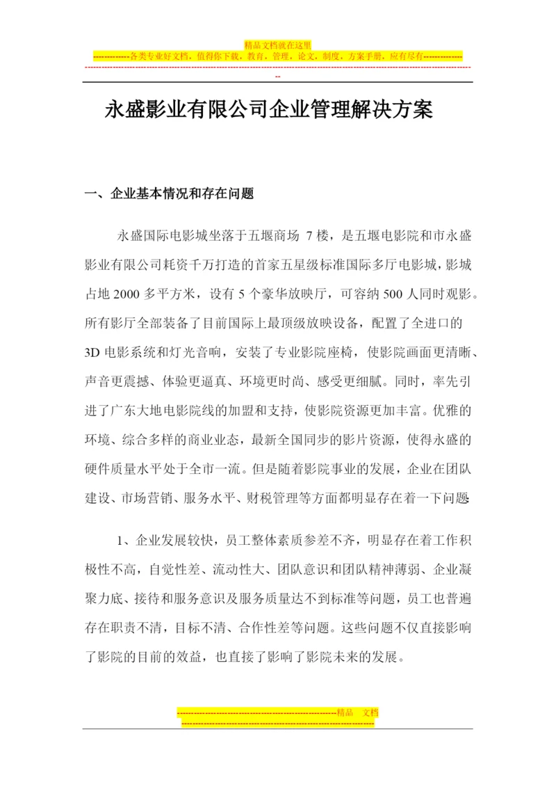 永盛影业有限公司企业管理解决方案.docx