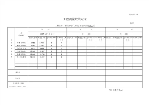 工程测量放线记录