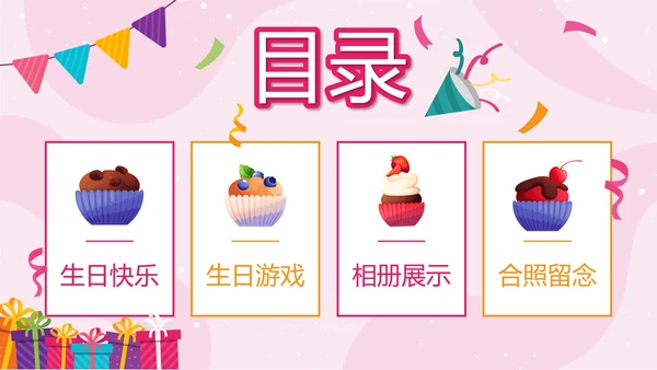 粉色卡通员工生日会PPT模板