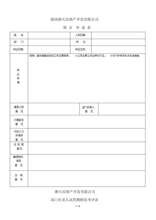 员工转正申请表格