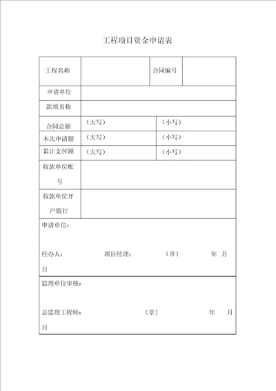 工程项目资金申请表