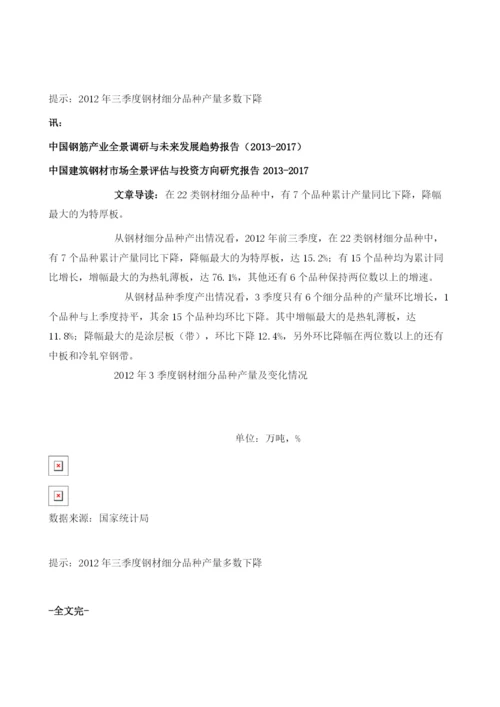 三季度钢材细分品种产量多数下降.docx