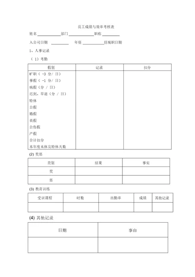 员工成绩与效率考核表