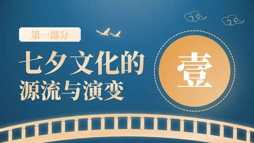 蓝橙色中国风星河为证鹊桥千年：七夕文化知识讲座PPT模板