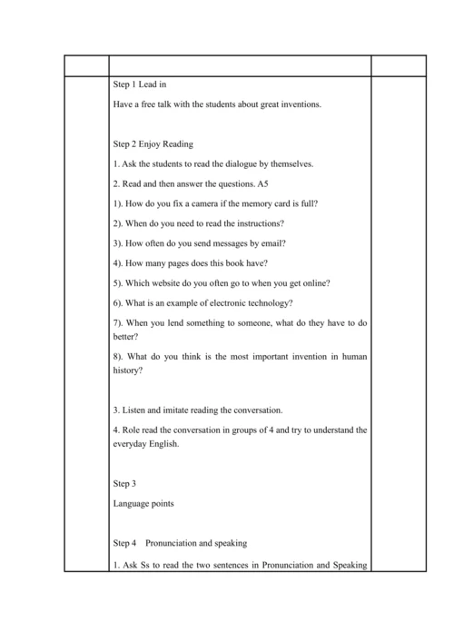 Module 9 Great inventions模块表格式教案（5课时）