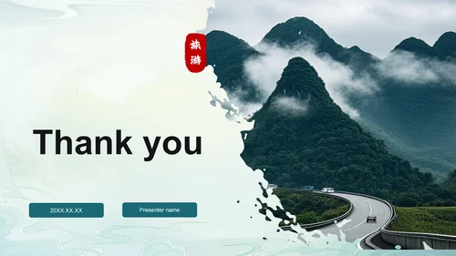 绿色摄影风桂林山水旅行攻略PPT主题