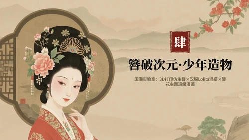 复古手绘中国风传统文化簪花介绍主题班会PPT模板