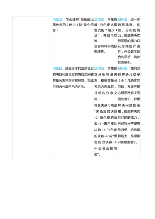 （大单元整体教学）第五单元 简易方程 单元分析（表格式）教学设计 人教版 五年级上册数学