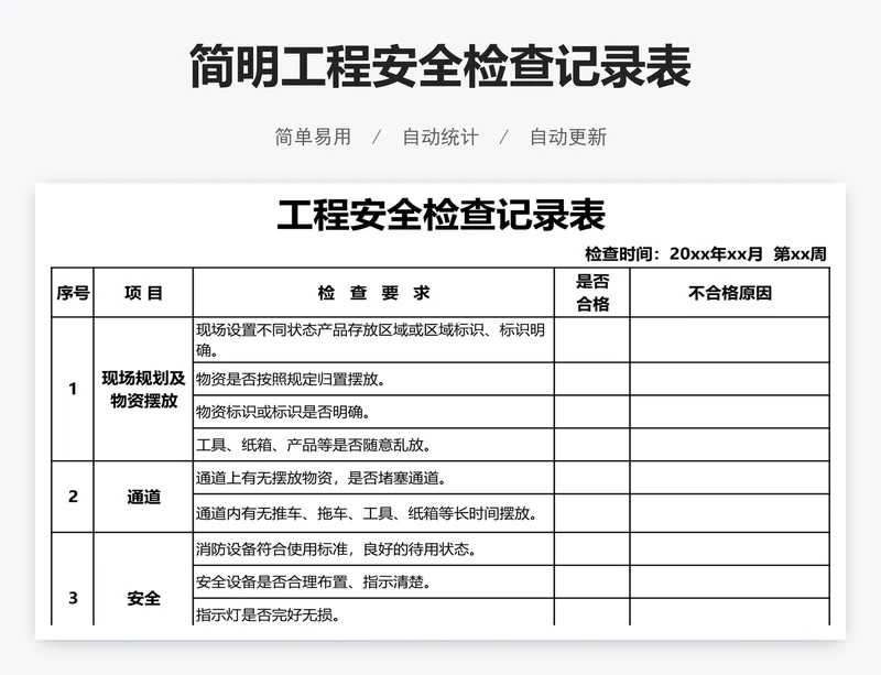 简明工程安全检查记录表