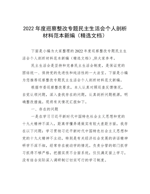 2022年度巡察整改专题民主生活会个人剖析材料范本新编（精选文档）.docx