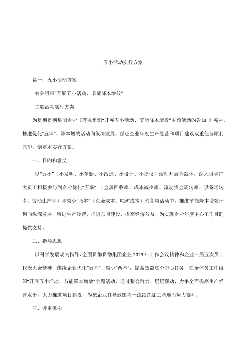 五小活动实施方案.docx