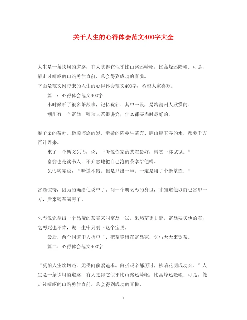 精编关于人生的心得体会范文400字大全.docx