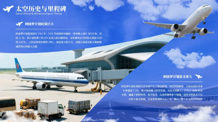 蓝色质感航空航天知识科普PPT模板