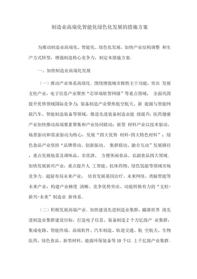 制造业高端化智能化绿色化发展的措施方案.docx