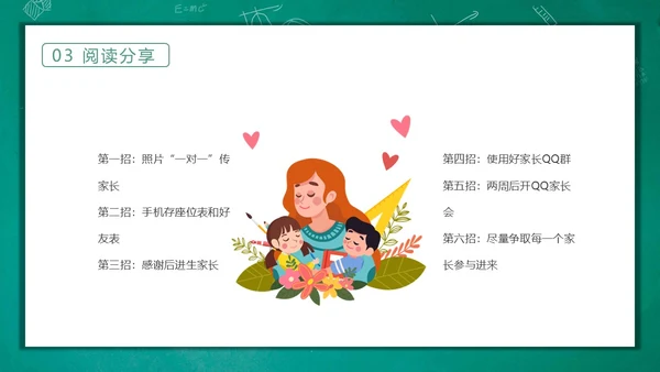 绿色黑板风卡通一线代班教师读书分享交流会动态PPT