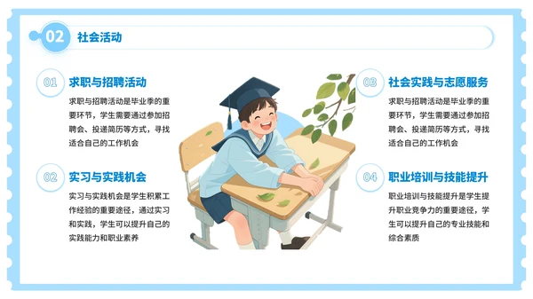 蓝色插画风毕业季：青春的印记，未来的憧憬PPT模板
