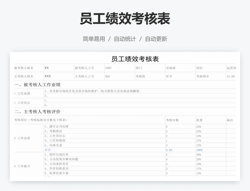 员工绩效考核表