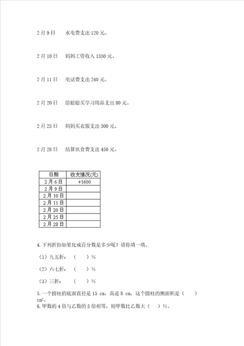 小学数学六年级下册重点题型专项练习含答案实用