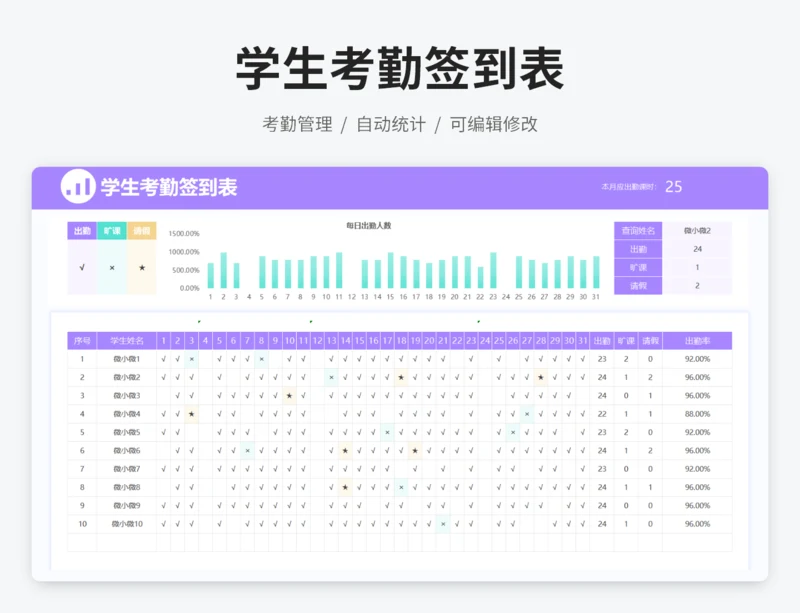 学生考勤签到表