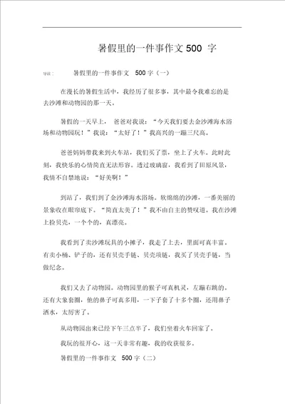 暑假里的一件事作文500字