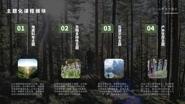 绿色简约风山野研学旅行PPT模版