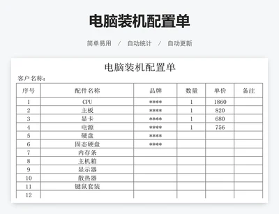 电脑装机配置单
