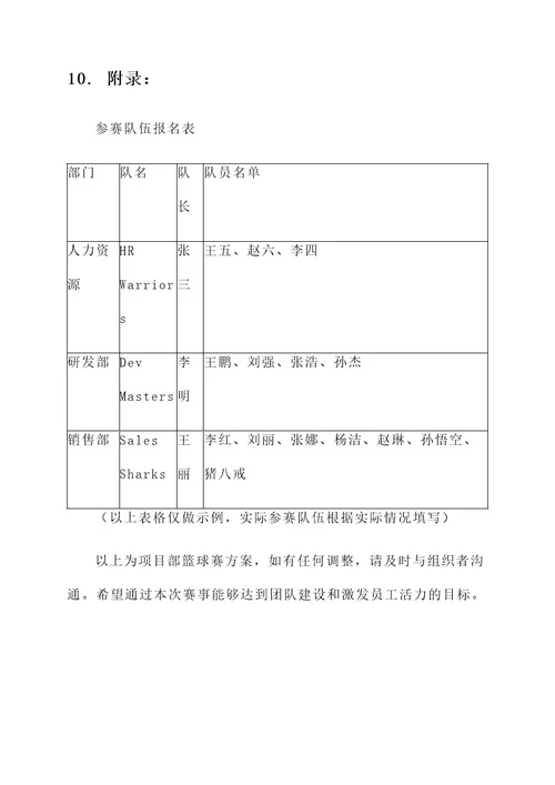 项目部篮球赛方案