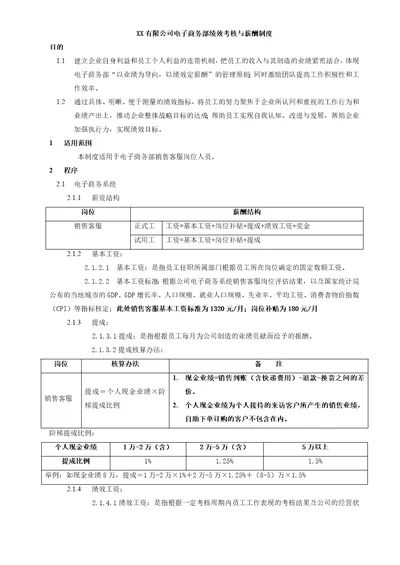 电子商务部绩效考核与薪酬制度