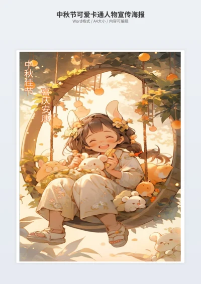 中秋节可爱卡通人物宣传海报
