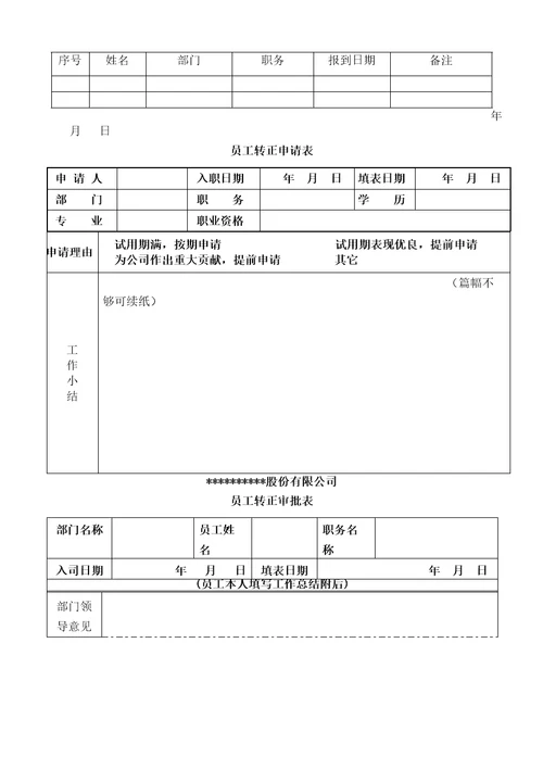 员工入司试用异动离司管理单表及流程