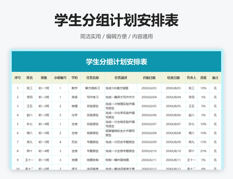 学生分组工作计划安排表