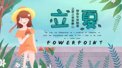 吃瓜群众女孩吃西瓜通用PPT模板