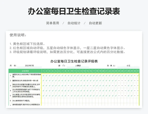 办公室每日卫生检查记录表
