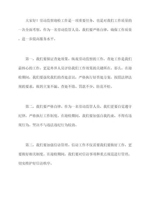 劳动监察迎检讲话稿