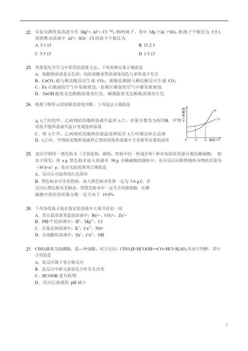 2021学科特长生化学模拟试题(一).docx