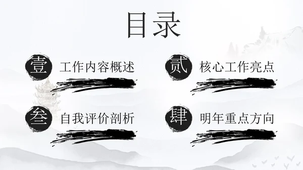 古风水墨画年度述职报告PPT模板