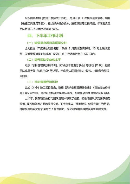 项目经理年中工作总结(年度年终通用)