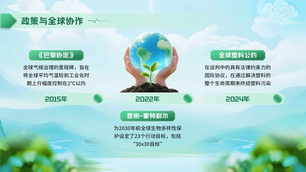 深绿色清新风世界清洁地球日环保宣传活动PPT模板