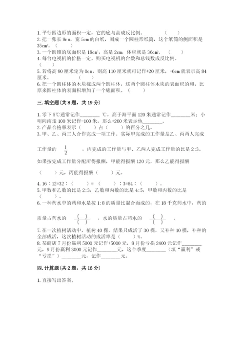 邢台市新河县六年级下册数学期末测试卷及参考答案.docx